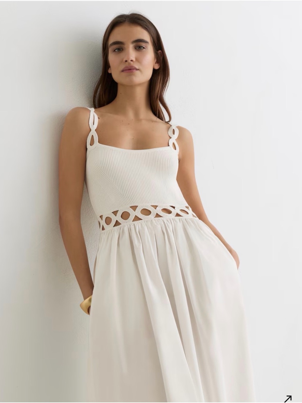 Reiss Rita Rib-Knit Woven Mix Cut-Out Midi Dress Size Small - Picture 2 of 10
